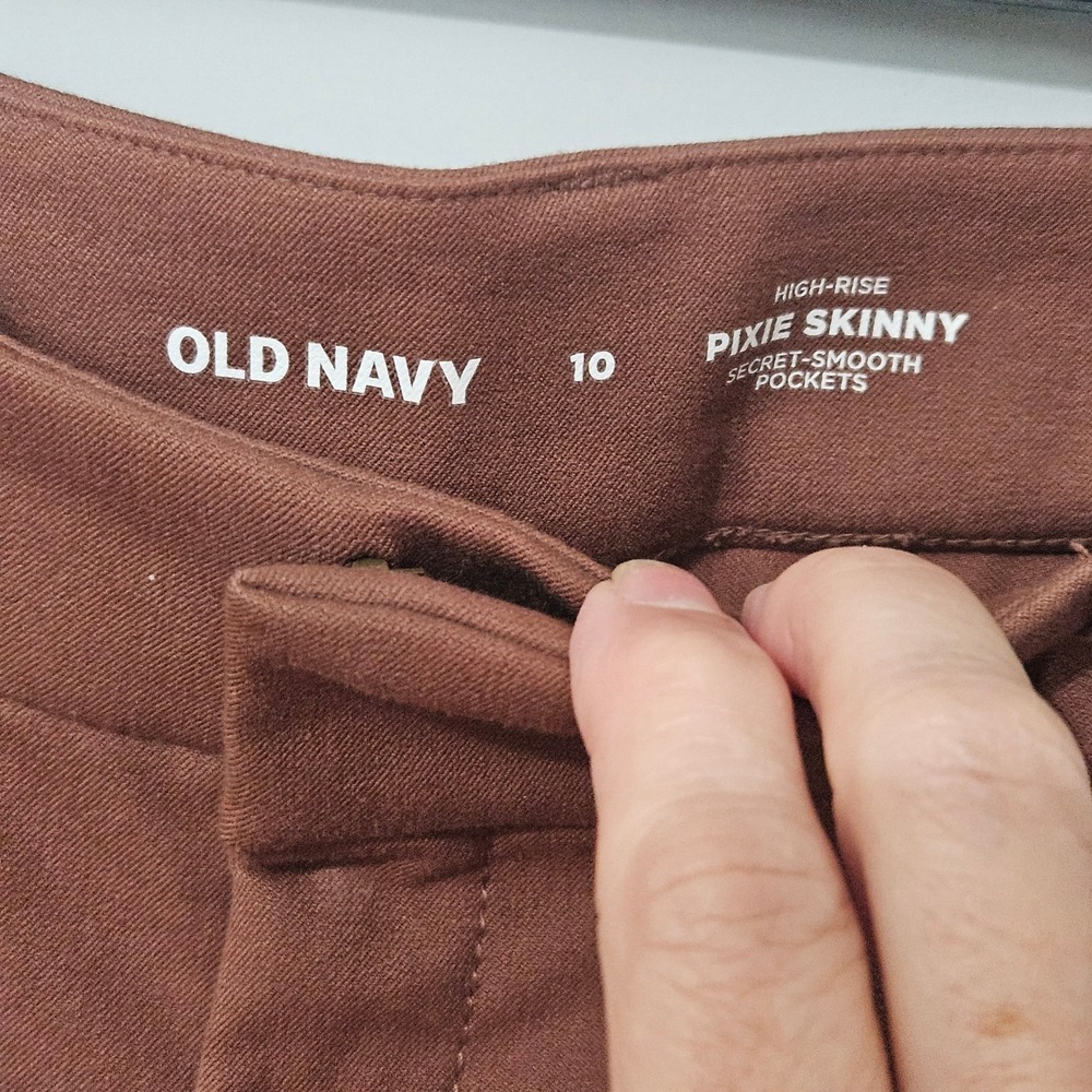 Old Navy Pixie Skinny High Rise Pants Bundle 10 White Plaid Burgundy Brown 3pk - Picture 6 of 9